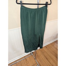 Dana Buchman Green Silk Midi Straight Skirt Size 8 Elastic Waist Slit NWT