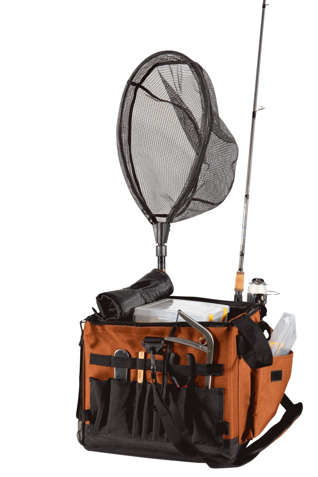 Fishing Storage Crate Bag W/ Rod Holder Adjustable Strap Heavy Duty Polyester