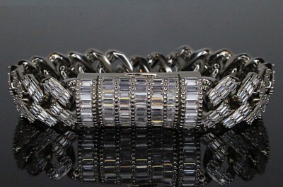 15mm Custom XL Clasp Baguette Lab VVS1 Diamonds Cuban Miami Prong Bracelet HUGE