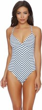 NWT 165 Splendid Women Blue Stripe One-Piece Bathing Swimsuit Swimwear Size XS