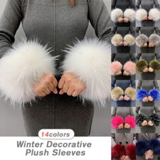 Women Fluffy Faux Mink Fox Fur Cuffs Winter Warm Arm Warmer Bracelet Fur Gloves