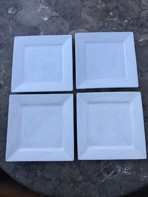 4 Food Network Square White Porcelain Dinner Plates 10 1/2