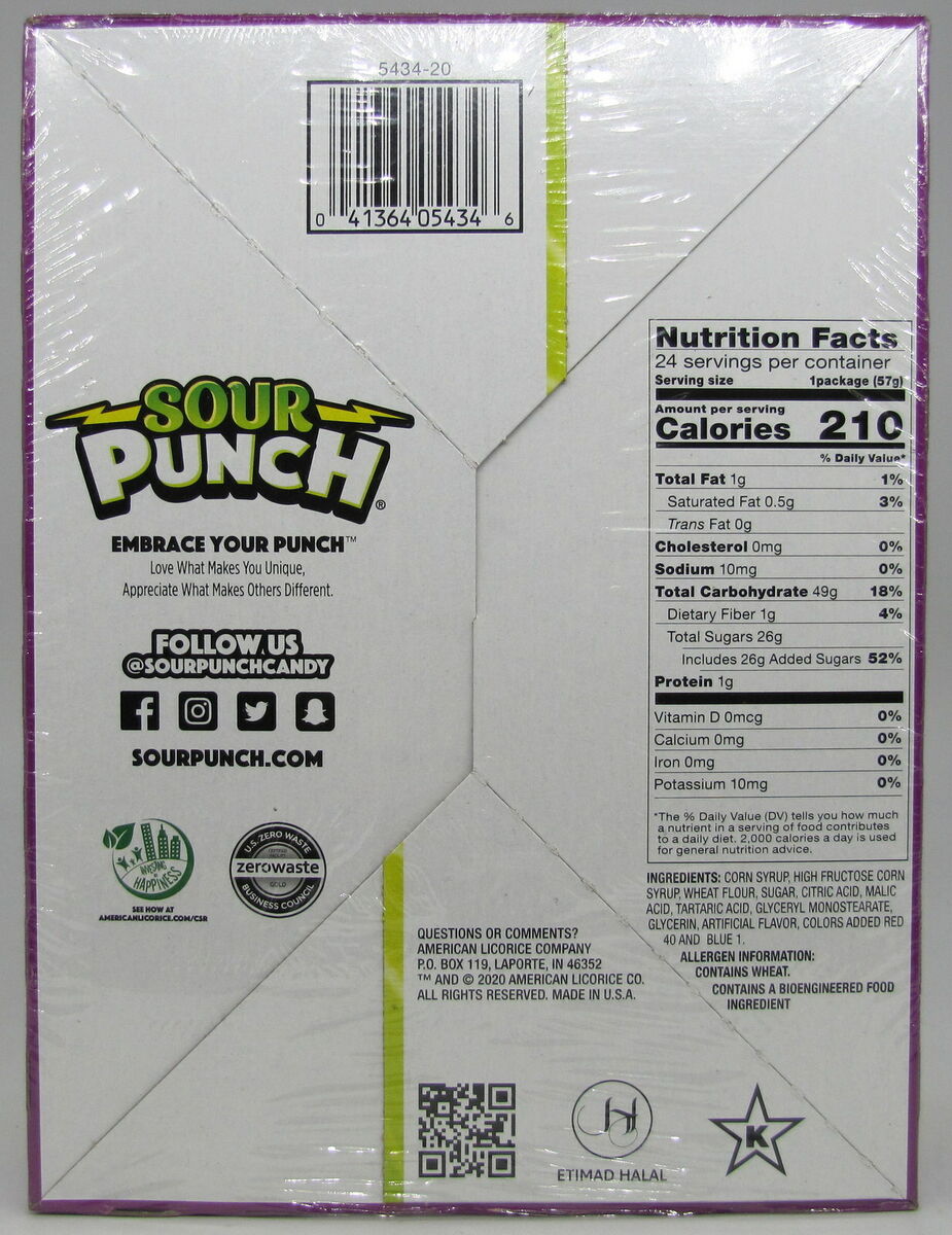 Wonka Sour Chewy Candy - 24 ea, Nutrition Information