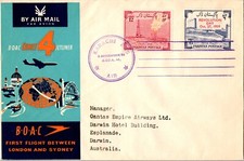 1959 Pakistan Karachi Airmail BOAC FFC First Flight Cover to Darwin Australia
