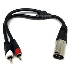 NEW XLR Male 3-Pin Plug to 2-RCA Male Plugs Stereo Microphone Y Adapter 1' Cable
