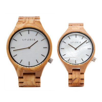 LOORIE Holzuhr Partneruhr Armbanduhr Olivenholz Perlmutt Weiß Romeo & Julia neu