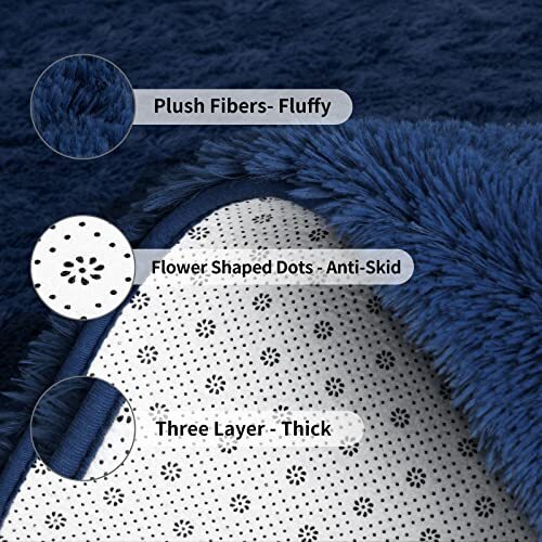 Large Area Rugs for Living Room, Navy Blue Shaggy Rug 9x12 Feet A-navy Blue - Afbeelding 6 van 6