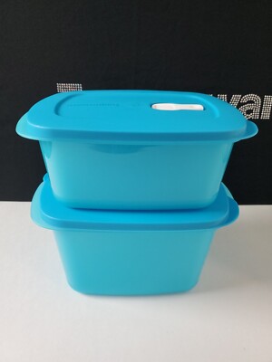 Tupperware Crystalwave Microwave Bowl Set  9 Cup / & 7 Cup Rectangular Blue New
