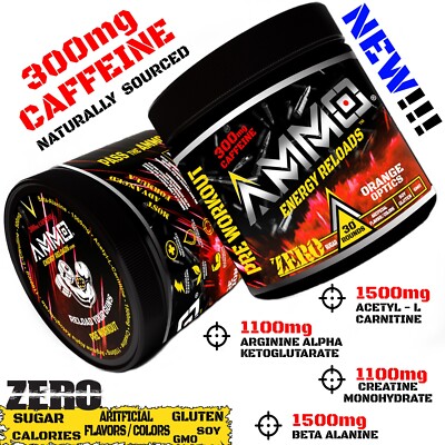 AMMO  Energy Reloads  Pre workout powder Orange Beta Alanine ALL Natural Flavors