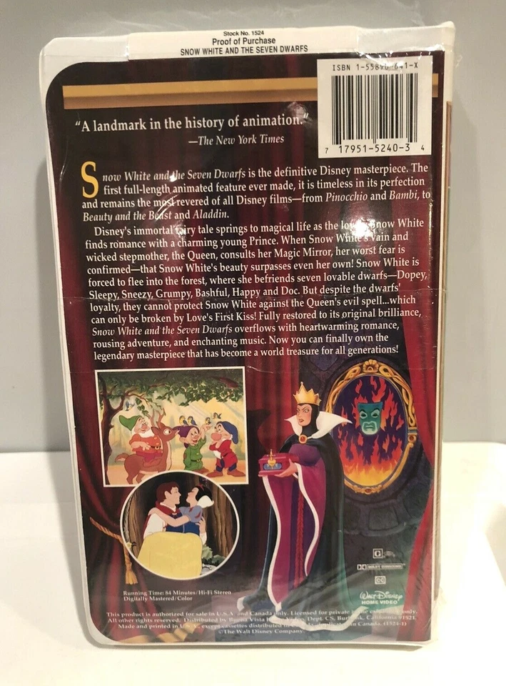 Walt Disney's Snow White and the Seven Dwarfs Masterpiece Collection VHS SEALED  - Image 2 of 4