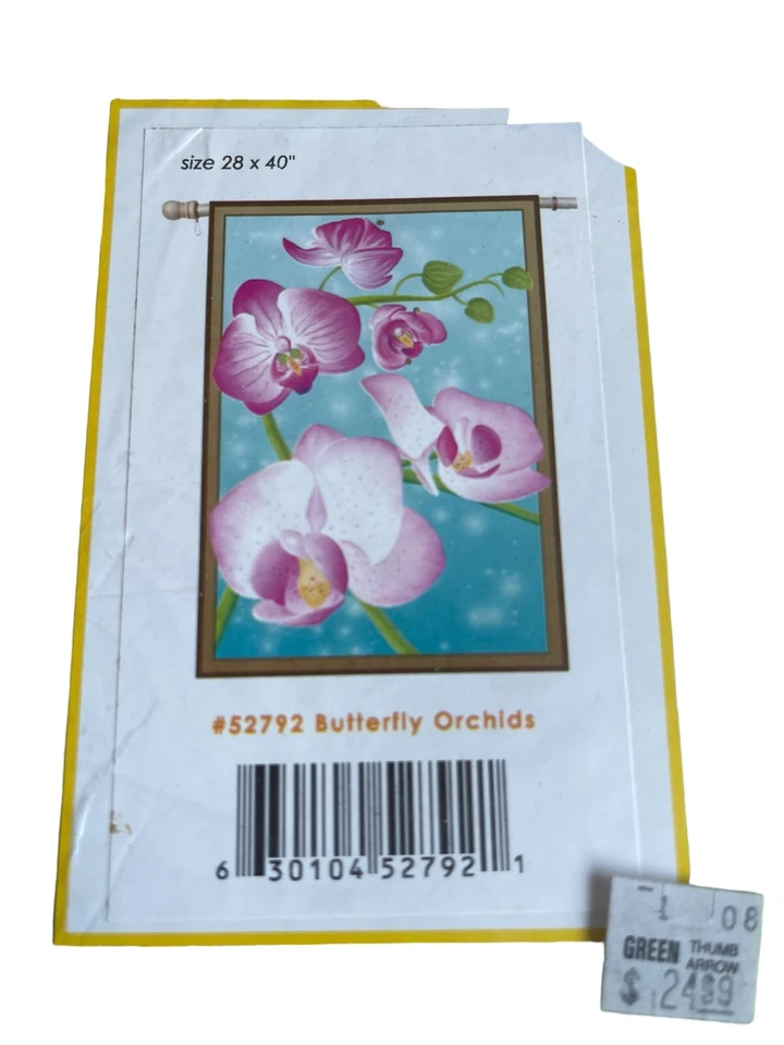 "Casa bandera orquídeas mariposa grande 28x40"" se adapta a poste estándar Premier jardín nuevo con etiquetas" Foto 4 de 4
