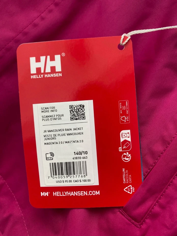Chaqueta de lluvia magenta Helly Hansen para niñas $95, talla: 10 Foto 2 de 4
