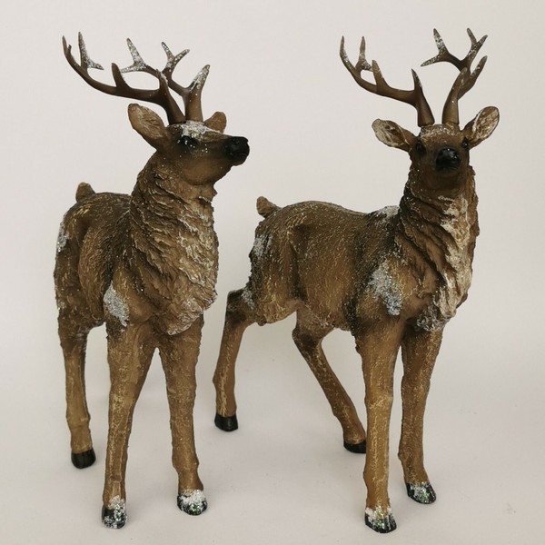 2Er Set Hirsch Figur 25Cm Stehend Lebensecht Geweih Braun Jagd Deko Hirschkopf-image