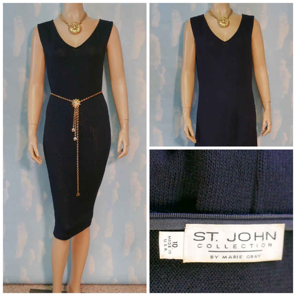 ST. JOHN Collection Santana Knit Navy Blue Dress L 10 8 Sheath