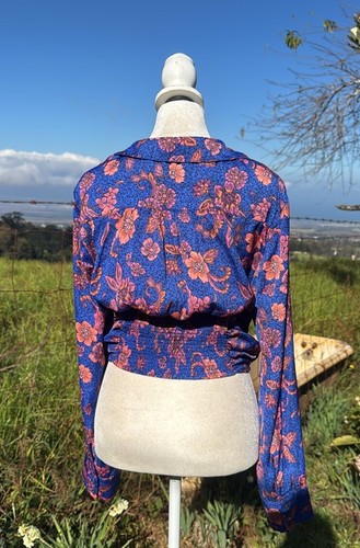 Free People I Got You Print Crop Top long sleeve Retro Y2K In Royal Small NWOT - Picture 5 of 8