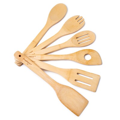 Core Kitchen Natural BAMBOO UTENSIL SET 6 pc. Lightweight Hang-Hole AC29902 NEW!