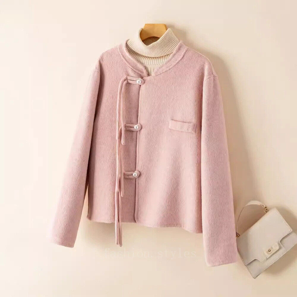 OFF WHITE Cappotti donna lana corti punta tonda stile cinese slim fit bottoni giacche taglia nuovo