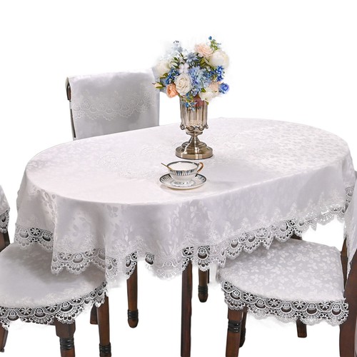 Vintage Embroidered Lace Floral Tablecloth Oval Dining Table Cloth Cover Doily - Picture 6 of 32