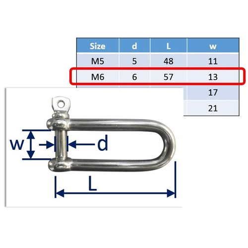 Long D Shackle, 316 Stainless Steel, Sailing Marine Grade Shackle, Sail Attach - Picture 3 of 5