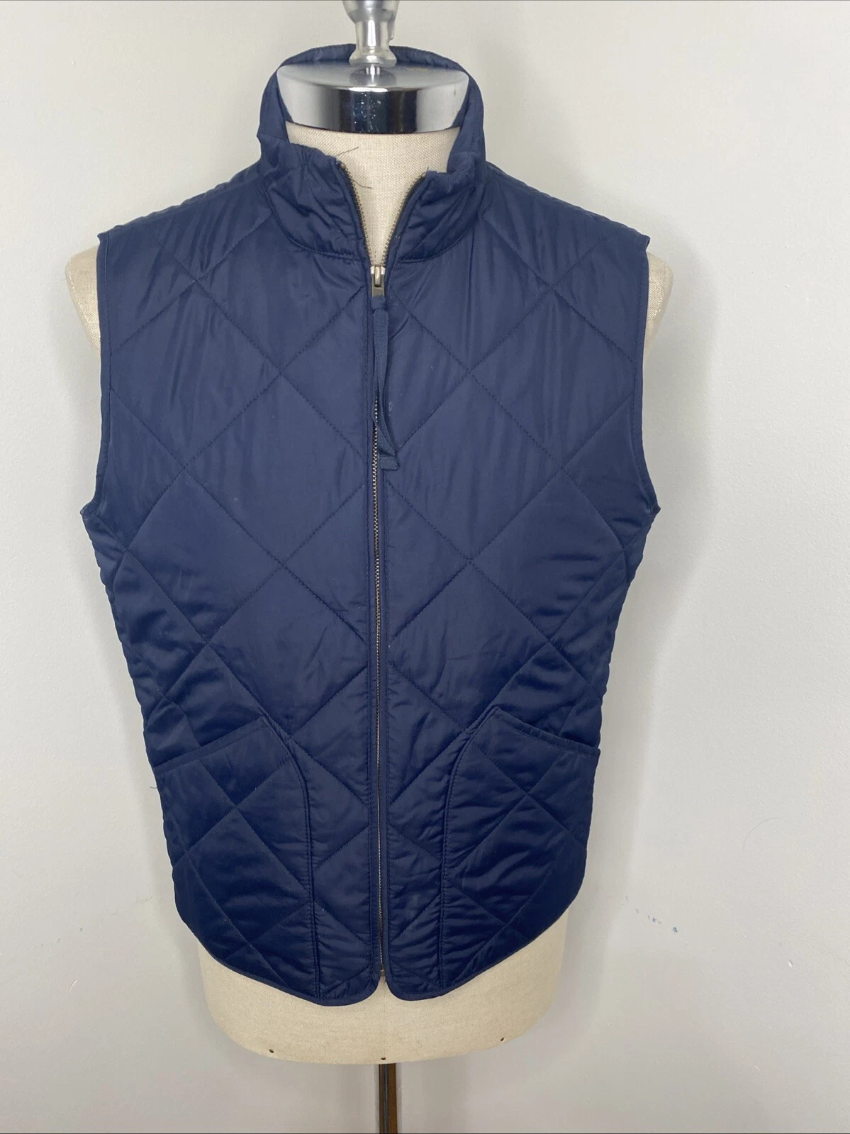 J.Crew Sussex Quilted Vest Navy Blue Full Zip Outdoors Men's Small Zip Front