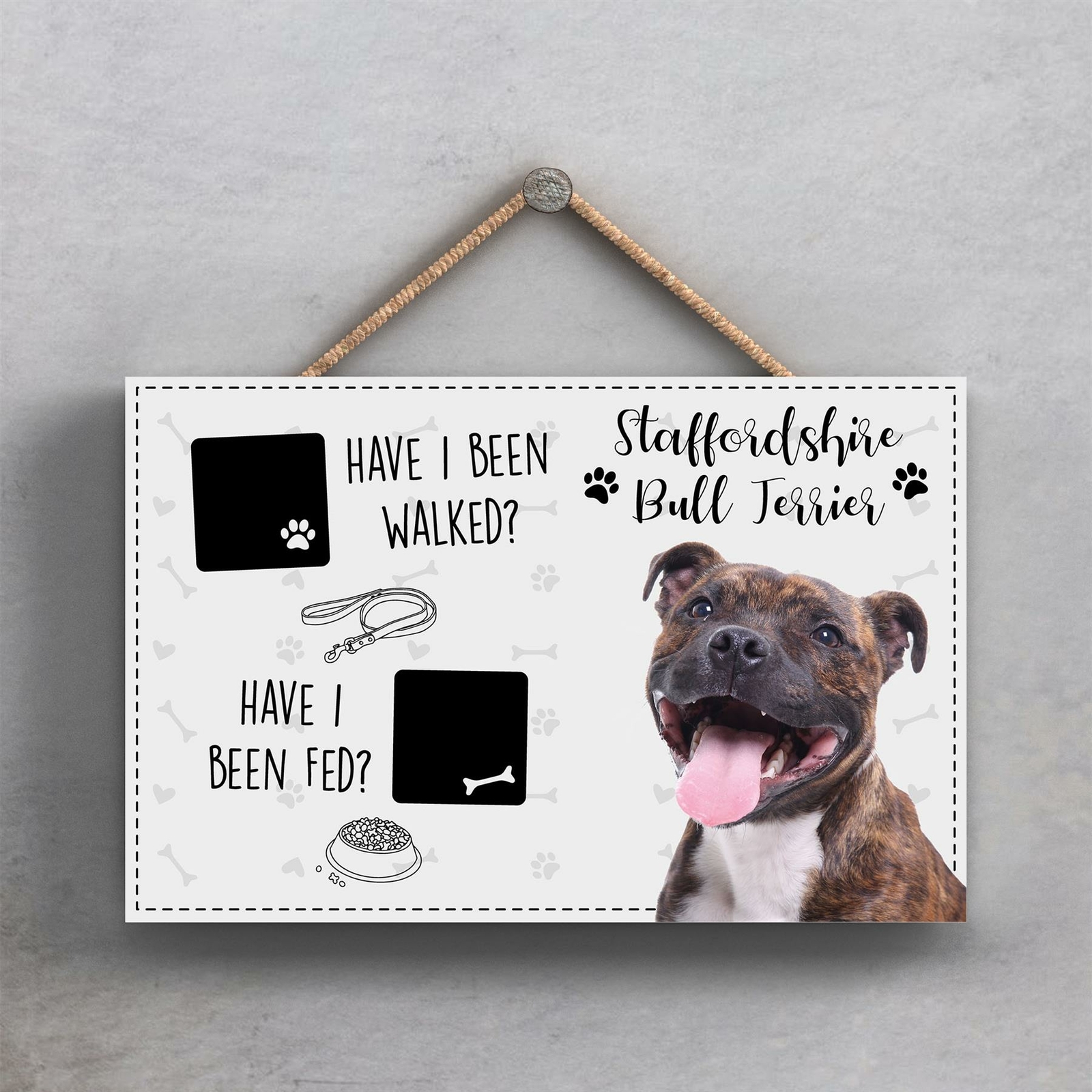 Pets & Paws - Rope Plaque Staffordshire Bull Terrier Walked and Fed
