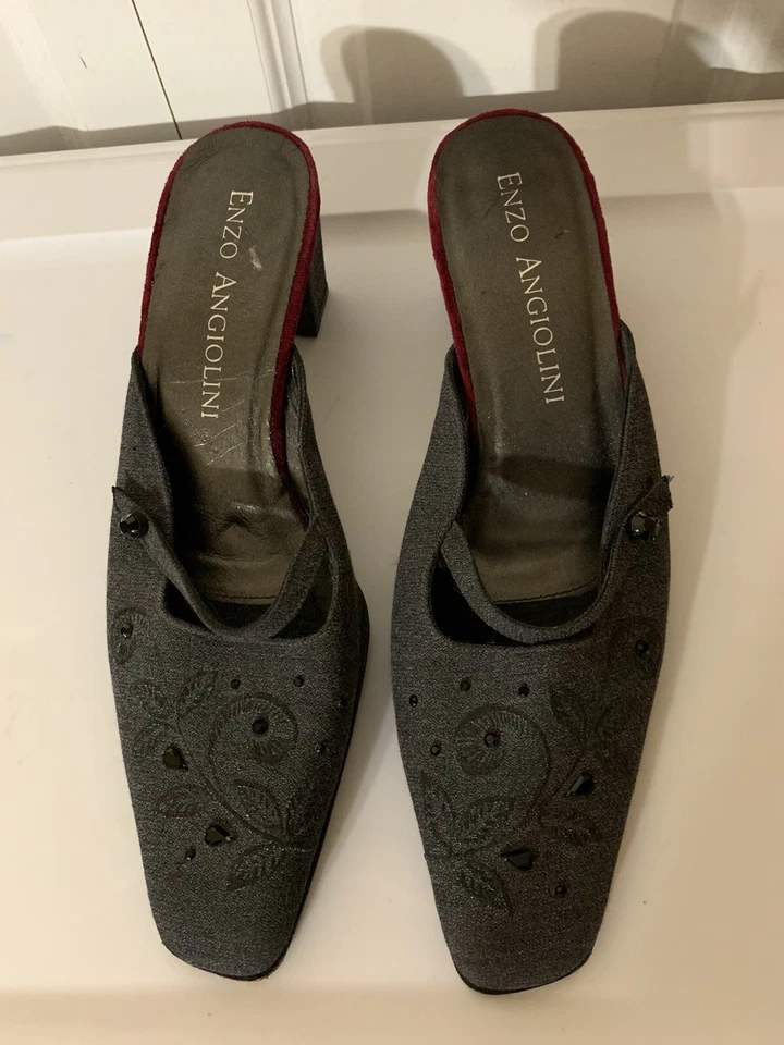 Zapato Mocasín ENZO ANGIOLINI Mujer Talla 9M Cuero Negro Tacón Gatito Bomba Foto 3 de 4