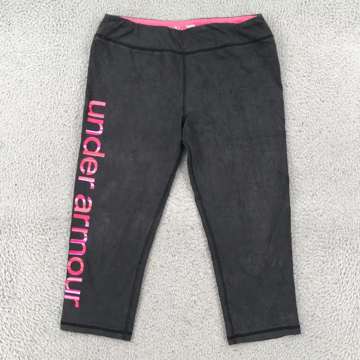 Under Armor Legging Youth Girls Large Gray Logo Fitted Yoga Pants 17015