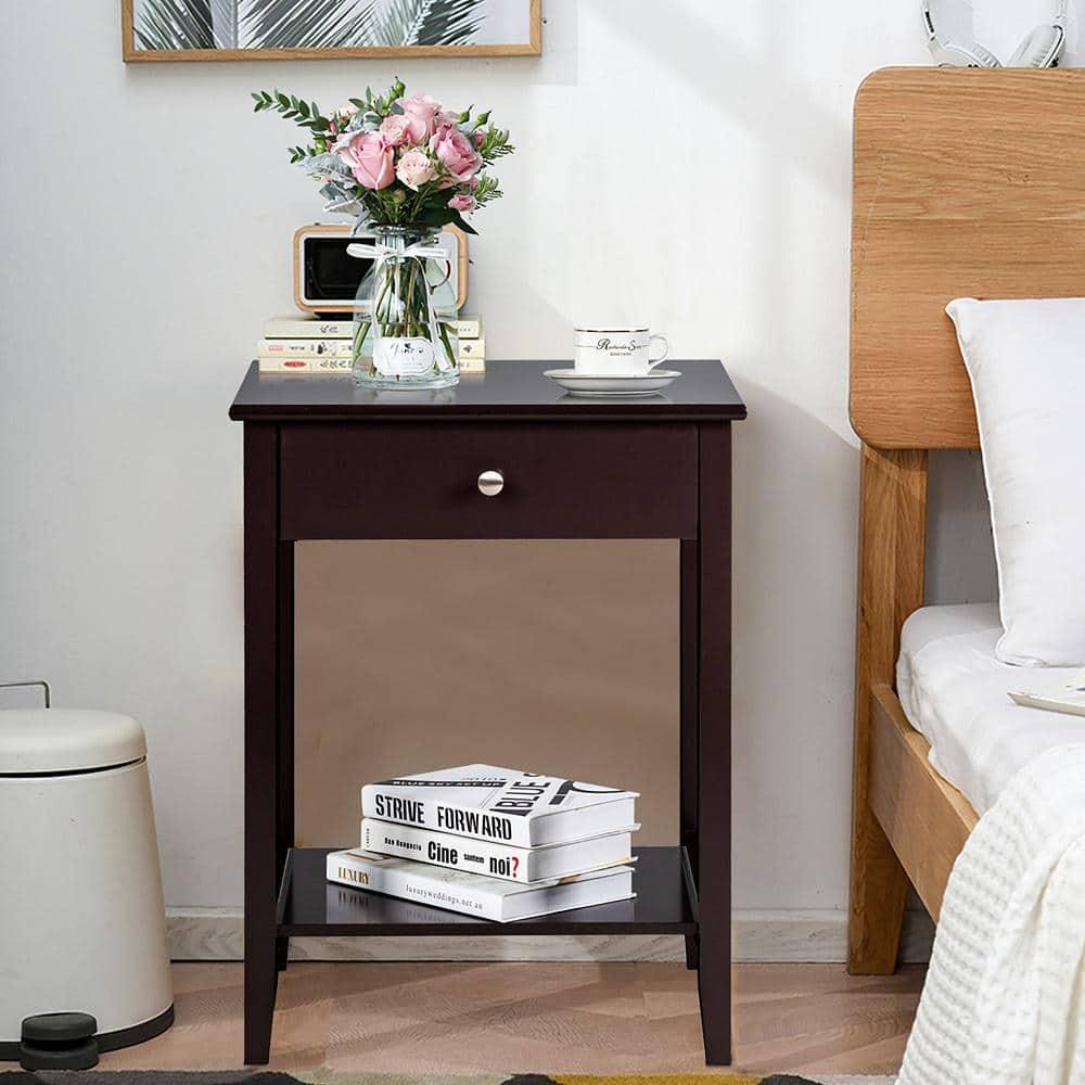 Brown Nightstand with Drawer and Shelf for Bedroom Storage and Display  -image