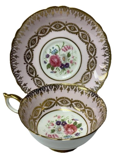 Paragon Pink and Gold Floating Rose Teacup and Saucer Set - Double Warrant - Picture 1 of 10