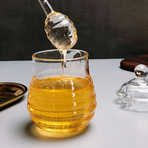 Honey Pot Transparent Honeycomb Tank with Dipper and Lid Kitchen Glass Honey Jar - Picture 9 of 13
