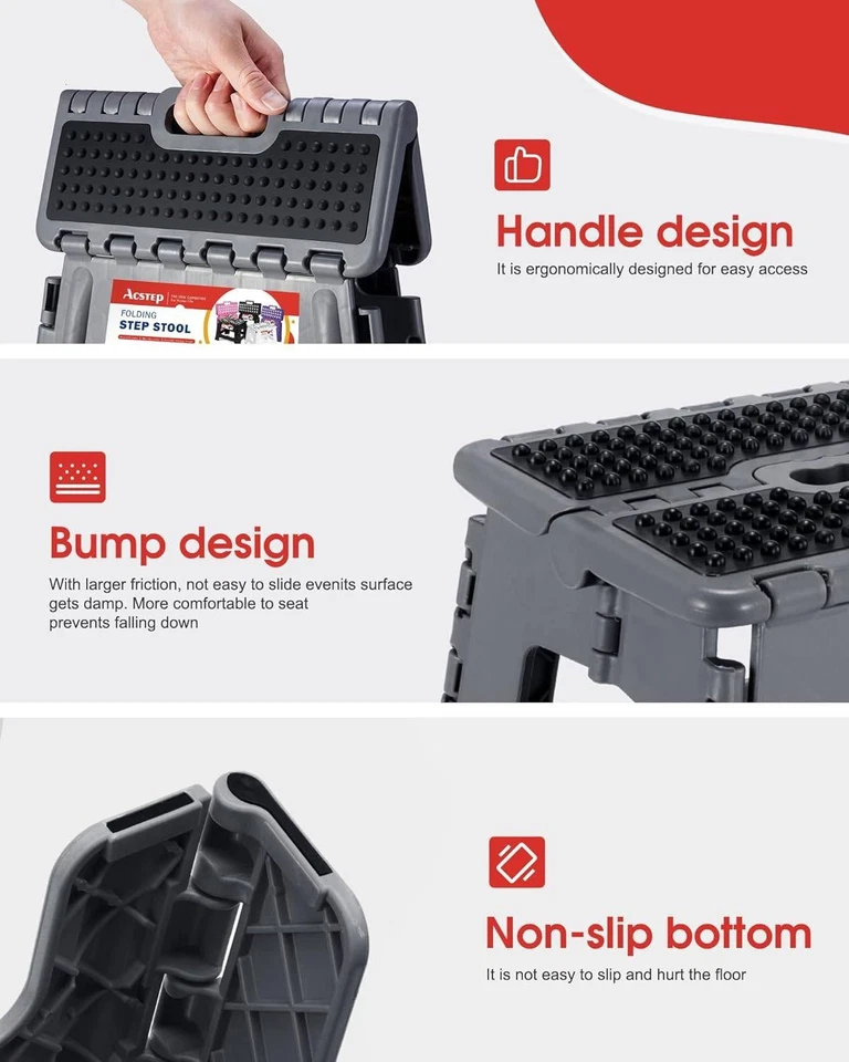 9" Height Folding Step Stool Plastic Foldable Stools Non Slip Dot Surface 1 Pack - Image 2 of 4