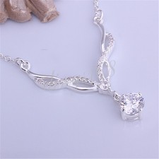 Classic Genuine 925 Sterling Silver 18" Necklace Chain Crystal Pendant B1086