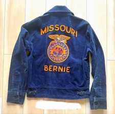FFA 80s Missouri Corduroy Farmers Jacket Royal Blue Chain Stitch Patch FH BDA