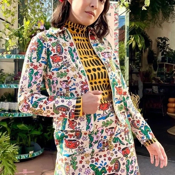 NOOWORKS куртка женщин маленький желтый хлопок цветной саржи Moto жук вне молнии - Изображение 4 из 4