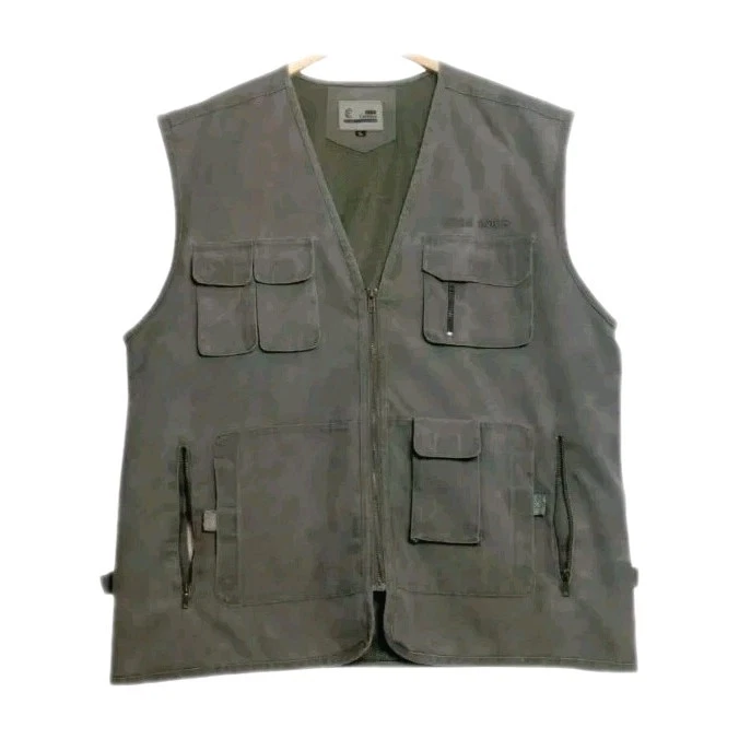 Vintage Cacapuo Sportswear Fishing Vest Men's Size XL Casual Pockets Olive Green