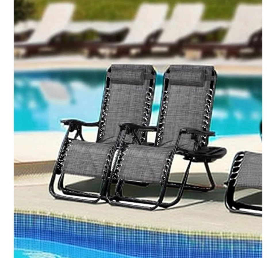 Juego de 2 sillas reclinables relajantes de patio Nazhura malla de acero ajustable Foto 2 de 4