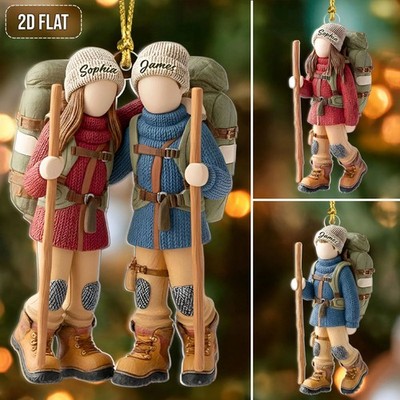 2D Flat Personalized Hiking Acrylic Ornament   Custom Hiking Xmas Camping Gift