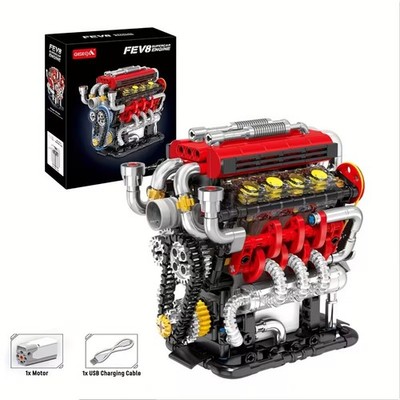 Elektro V8 Motor Modellbausatz Auto Motor Baustein Set Batterie 8 Zylinder 