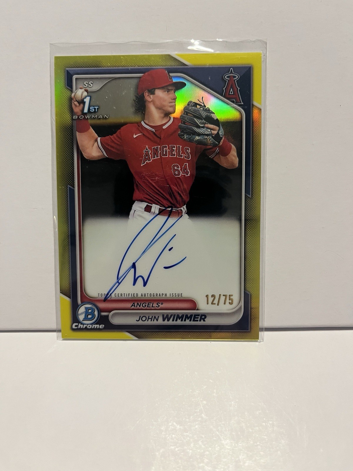 John Wimmer 2024 Bowman Chrome 1st YELLOW REFRACTOR AUTO #D/75 Angels RC