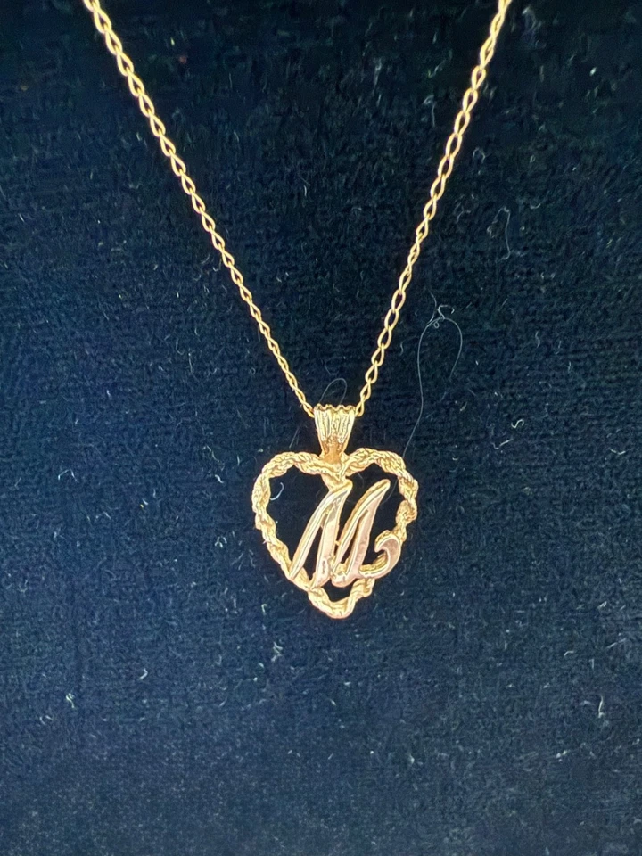 Estate 14K твердого желтого золота сердце письмо M инициал ожерелье - Изображение 3 из 4