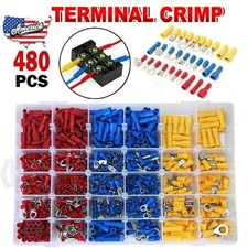 480PCS Assorted Electrical Wire Terminals Crimp Connectors Spade Insulated Kit