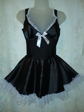 Vintage Fredericks Of Hollywood French Maid Black Satin Ruffle Lace Costume M