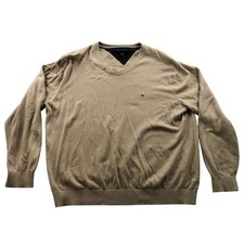 Tommy Hilfiger Mens Sweater Size XL Beige V-Neck Long Sleeve Pullover Classic