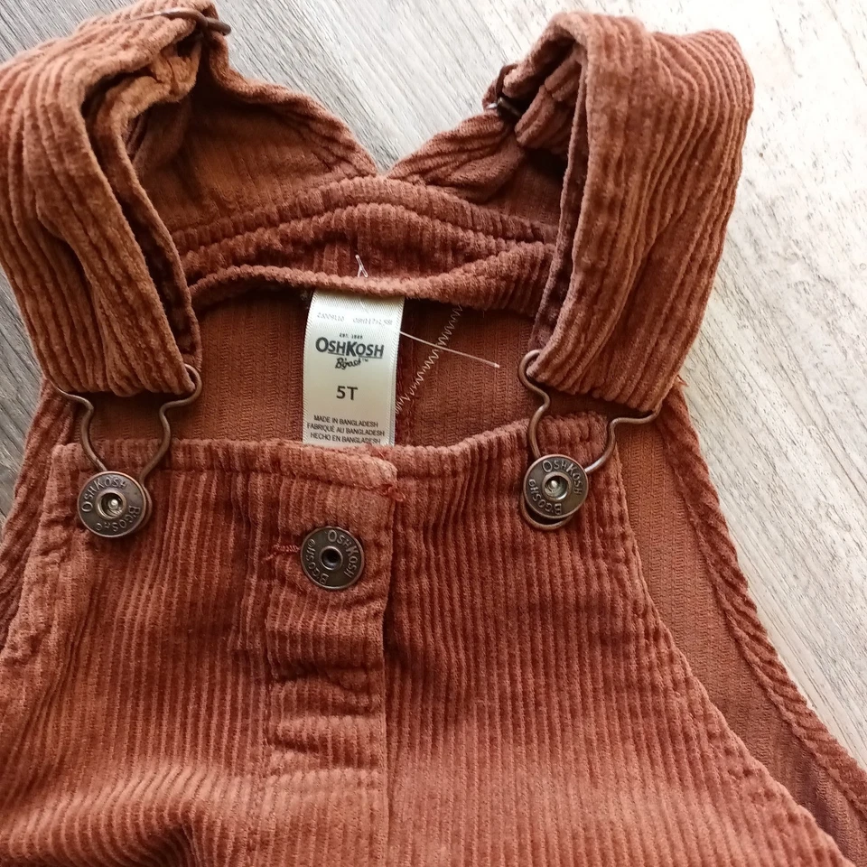 Vestido Oshkosh B'Gosh Niña Pequeña Marrón Pana Mono 5T Cottage Core Adjusta Foto 2 de 4