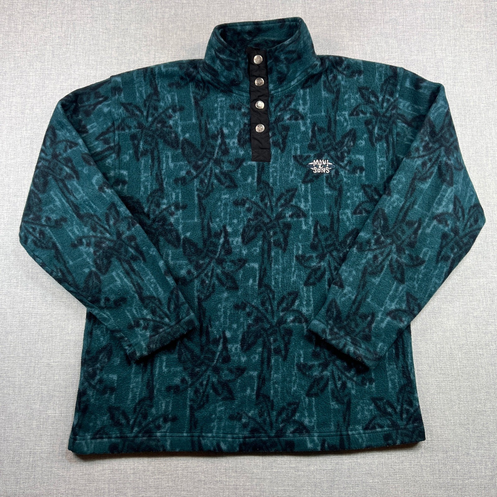 VTG 90s Maui and Sons Snap Fleece Pullover Mock Neck Men Medium Teal Retro Surf