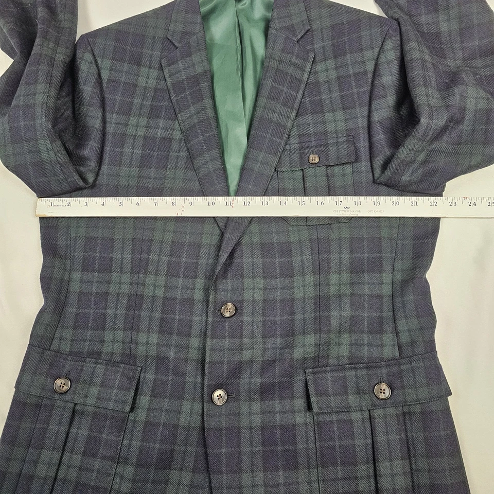Abrigo Blazer Deportivo Izod Verde Tartán Lana a Cuadros 3 Bolsillos Preppy Academia 42 L Foto 2 de 4