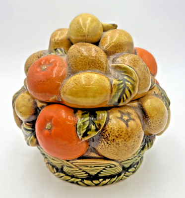 Vtg 1970's Inarco Japan E3352 Orange Spice Fruit Basket Cookie Jar 7'' x 7.5'' EUC