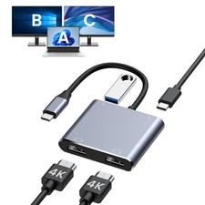 USB C to Dual HDMI Adapter, 4K60Hz HDMI Splitter for Dual Monitors Extended D...
