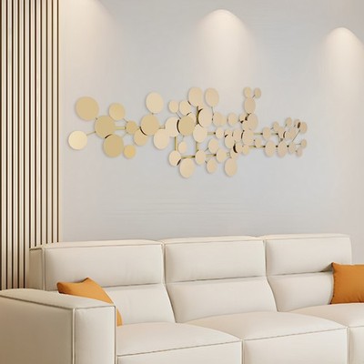 Large Gold Metal Wall Art Decor 59x19 inch, Modern Geometric Circle Wall