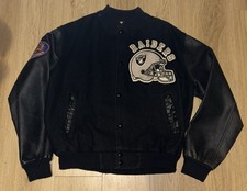 Vintage 90  s Oakland Raiders Chalk Line Letterman Wool Leather Jacket Size Large
